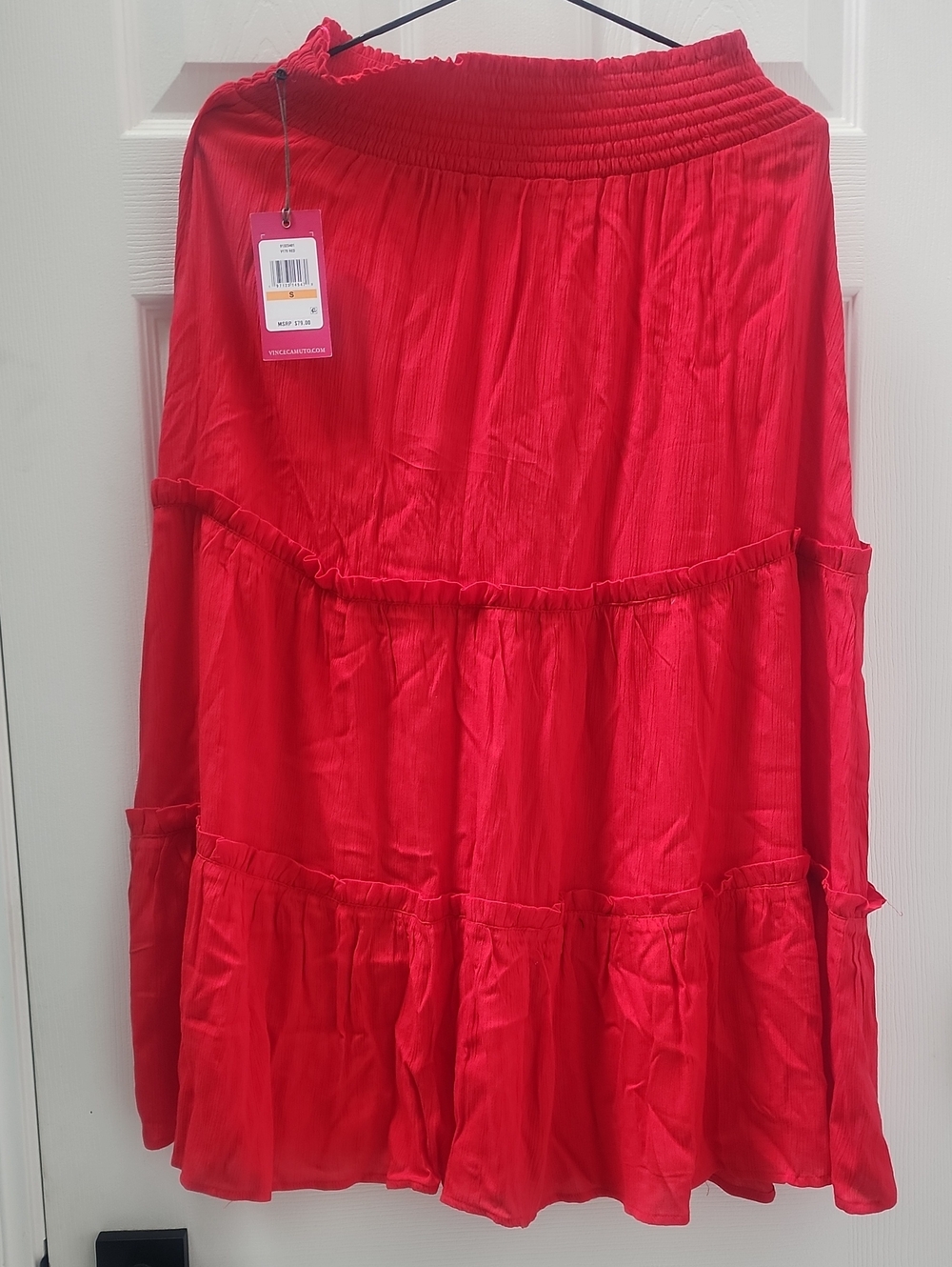 Vince Camuto Bright Red Tiered Midi Skirt